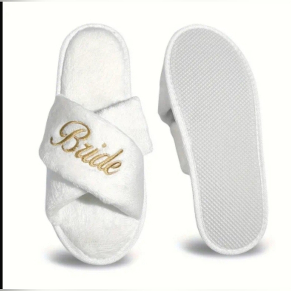New, Bride slippers white gold embroidered womens one size fits most wedding - Picture 9 of 12